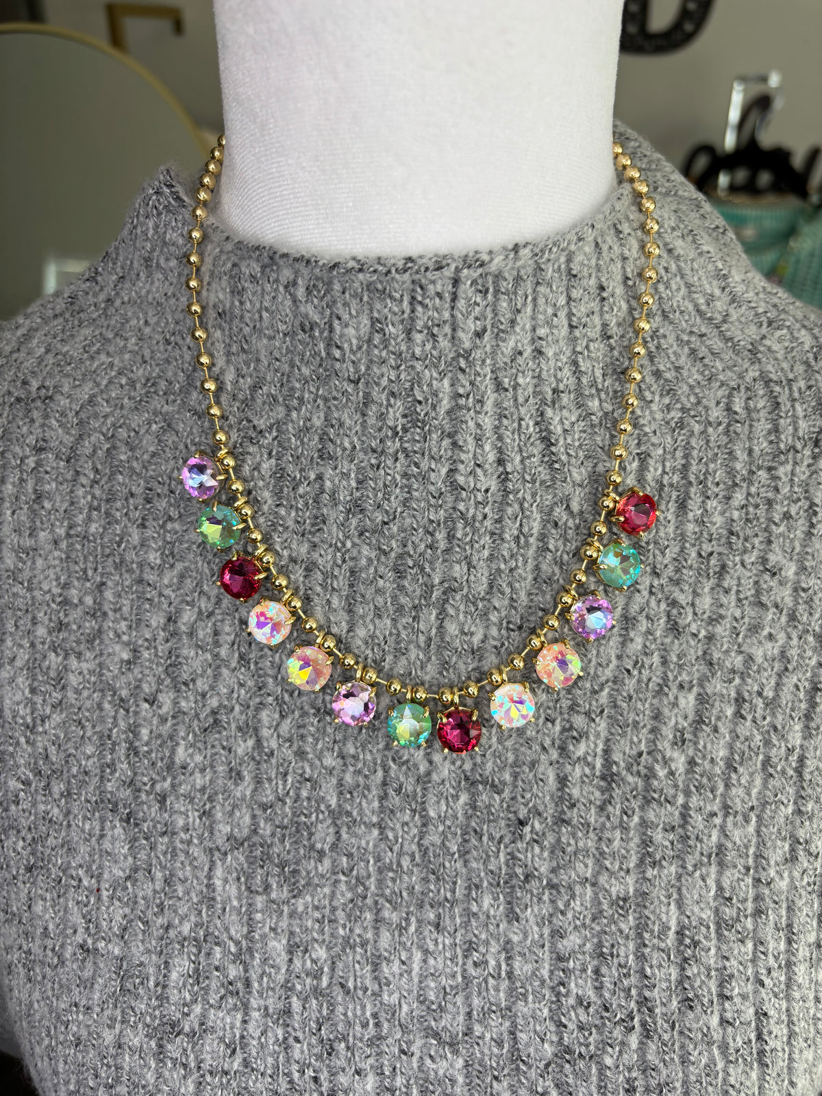 AB Crystal Multi Gold Bead Necklace