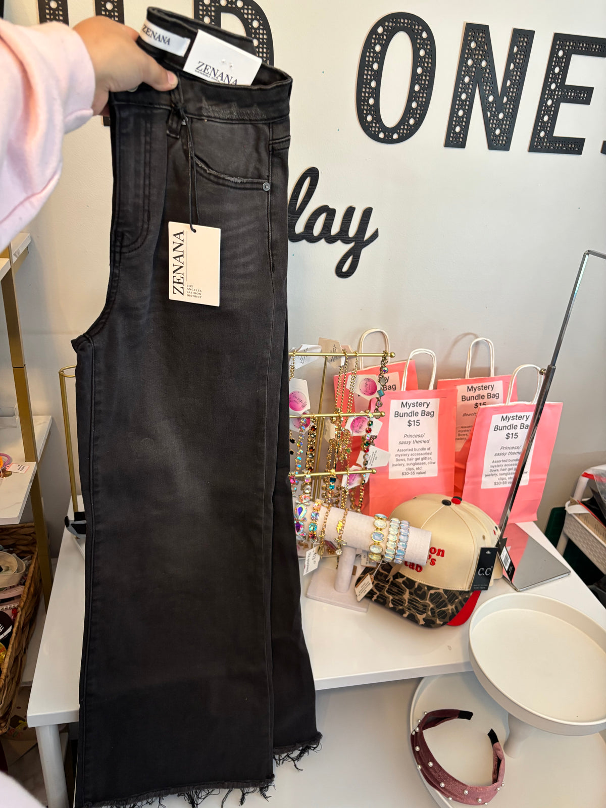 Zenana Black Cropped Raw Hem Denim
