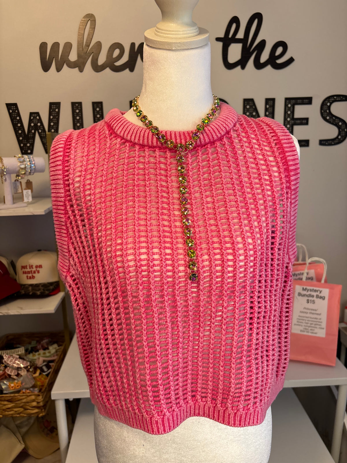 Hot pink crotchet Sweater Vest