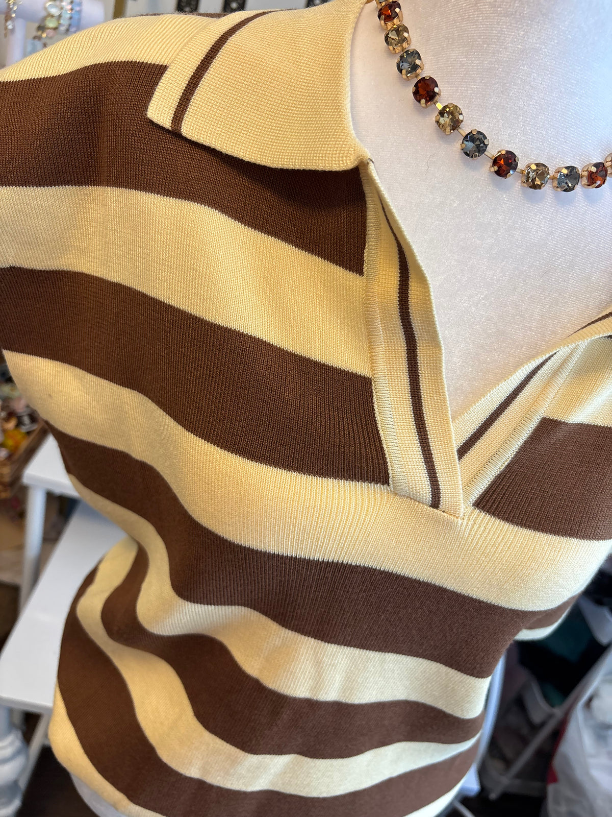 Cream & brown striped Sweater Blouse