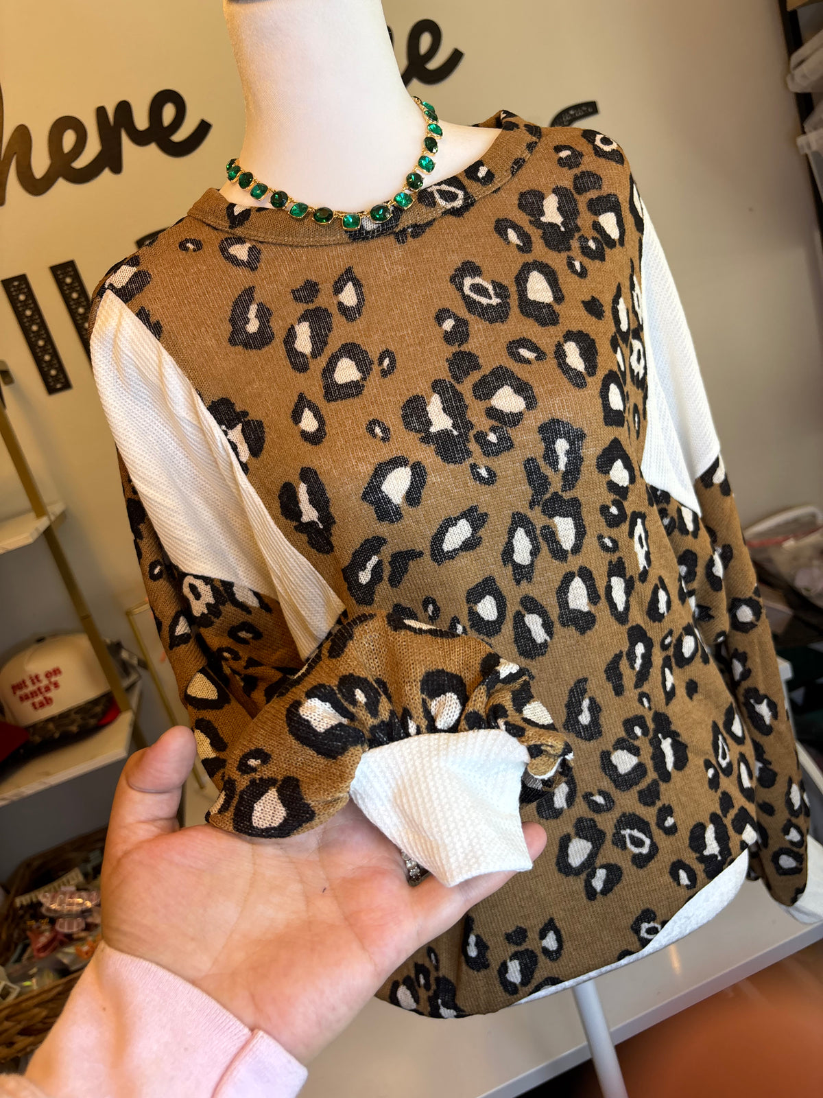 Bibi Leopard Waffle Knit Top