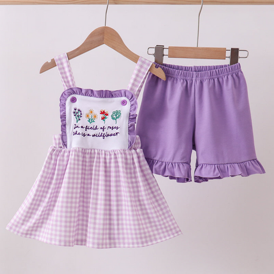 Windflower Embroidered Purple Girls Set