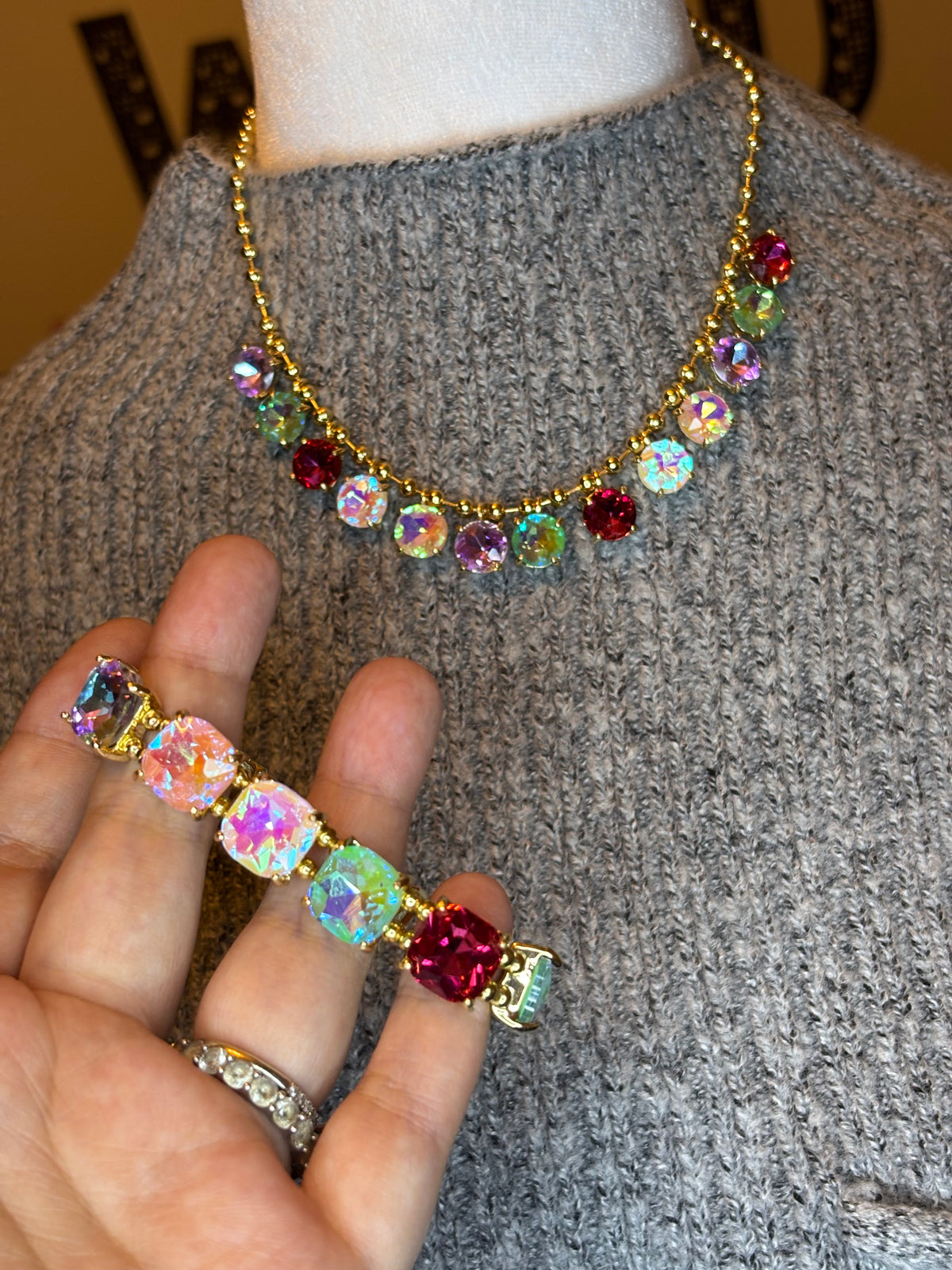 AB Multi Crystal Stretch Bracelet