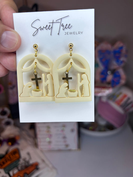 Nativity Scene Earrings -handmade polymer clay earrings