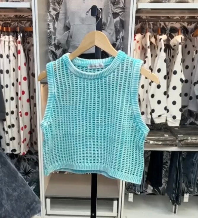 Turquoise acidwash Crotchet Sweater Vest