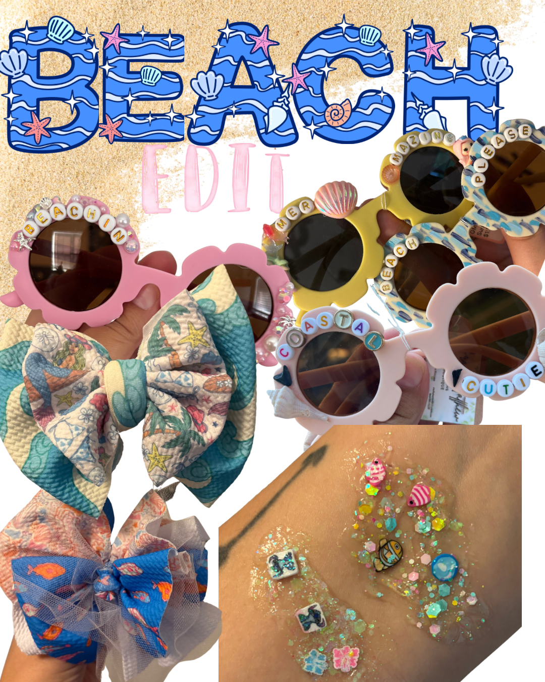 MYSTERY BAG BUNDLE DEAL- 1 small glitter, 1 pair of sunnies, 1 bow or claw clip. You pick the theme 🫶🏻 $32-35 value
