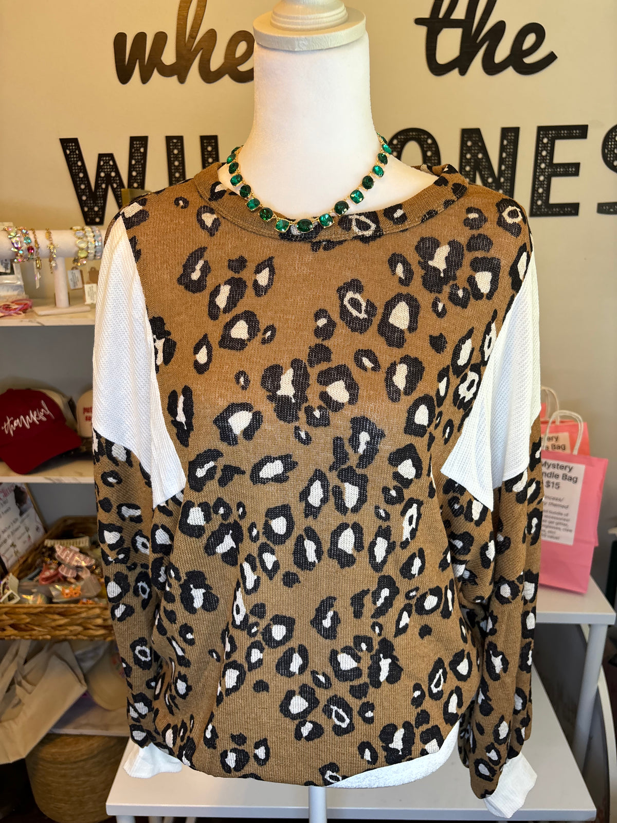 Bibi Leopard Waffle Knit Top