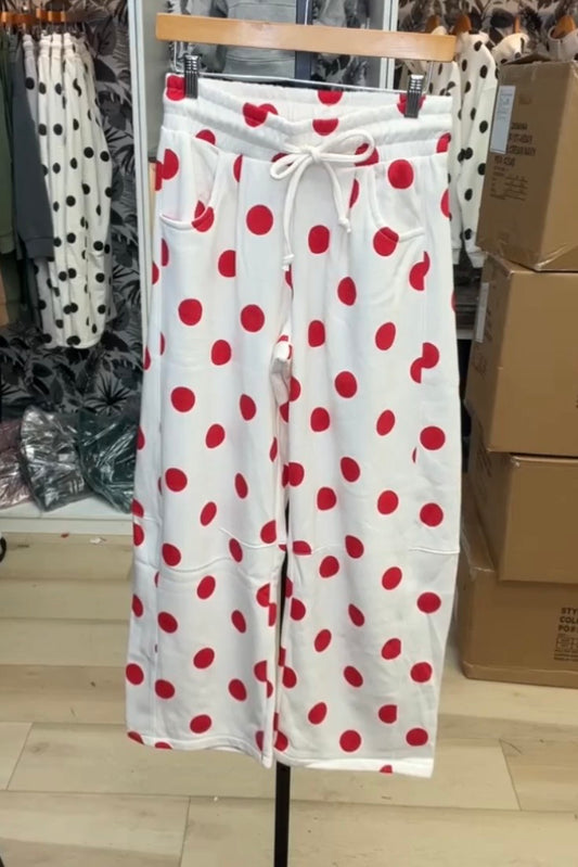 Polka Dot Fleece Barrel Pants
