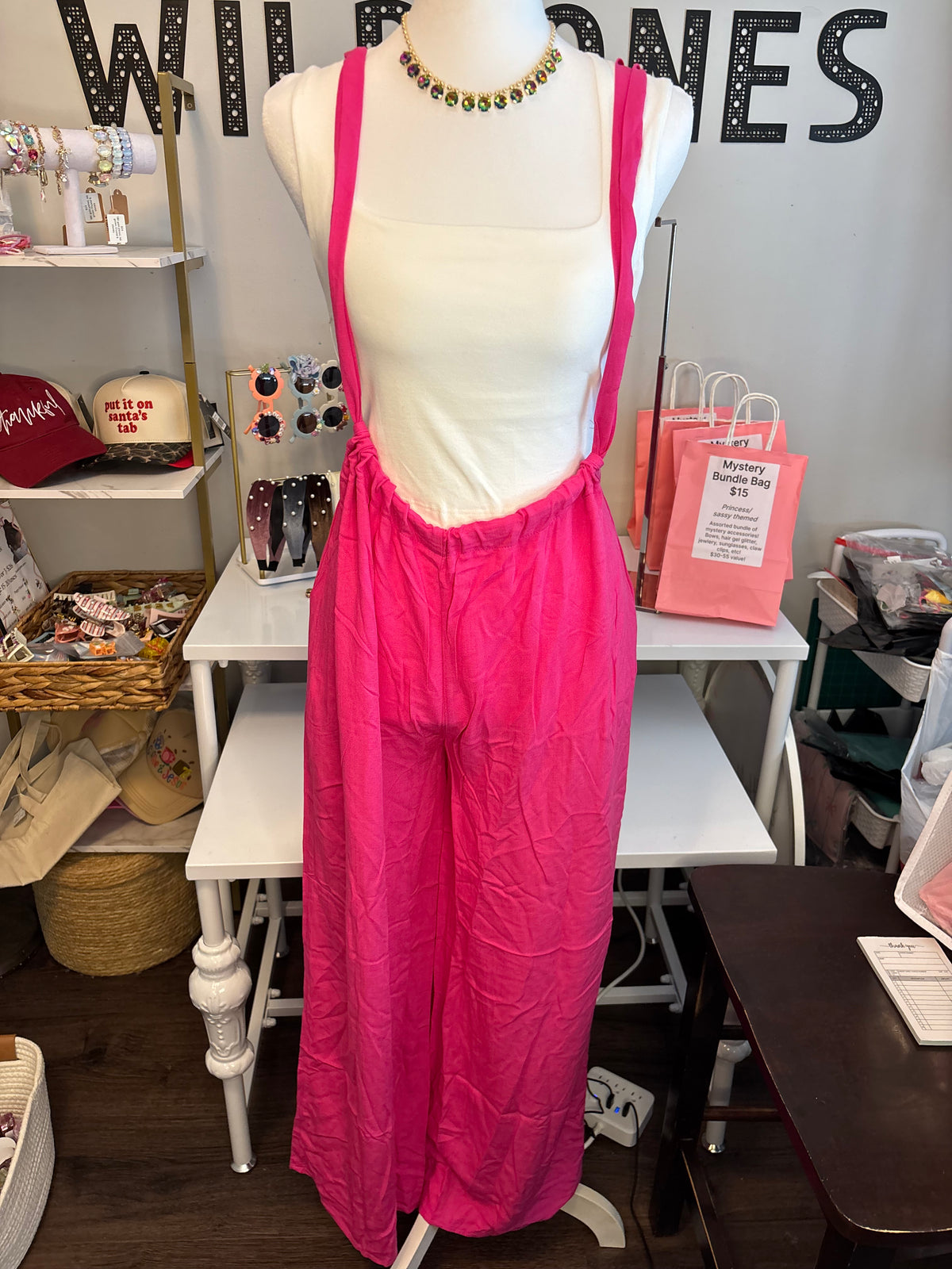 Hot Pink Overall Romper