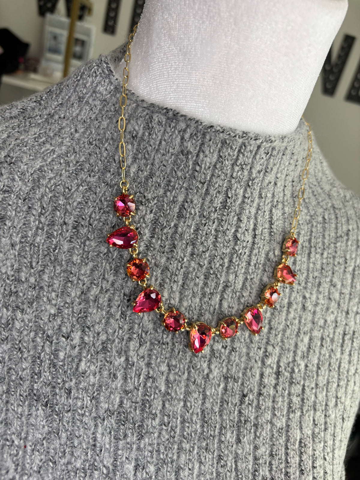 Deep pink gold Crystal necklace