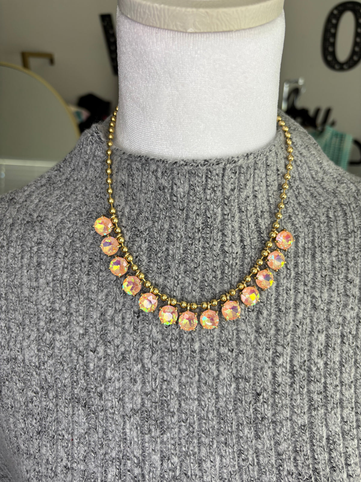 Peach AB Gold Ball Necklace
