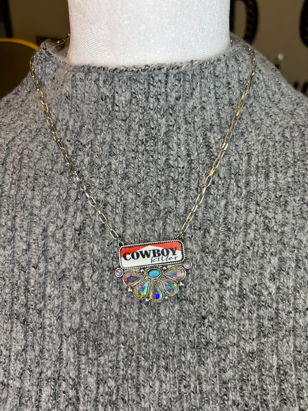 Cowboy Killer AB Crystal silver necklace