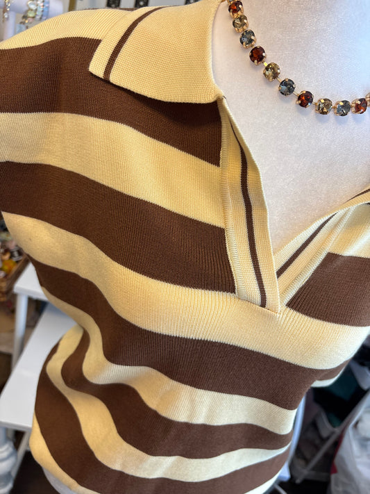 Cream & brown striped Sweater Blouse