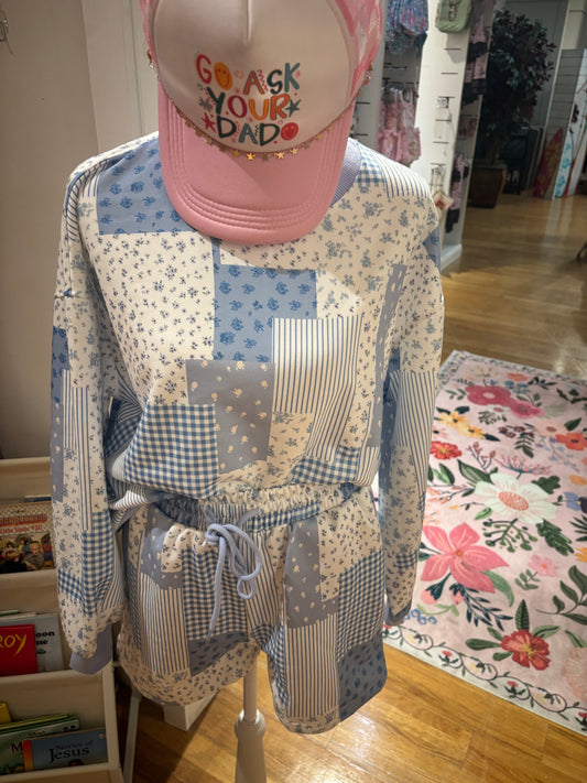 womens patchwork blue set
