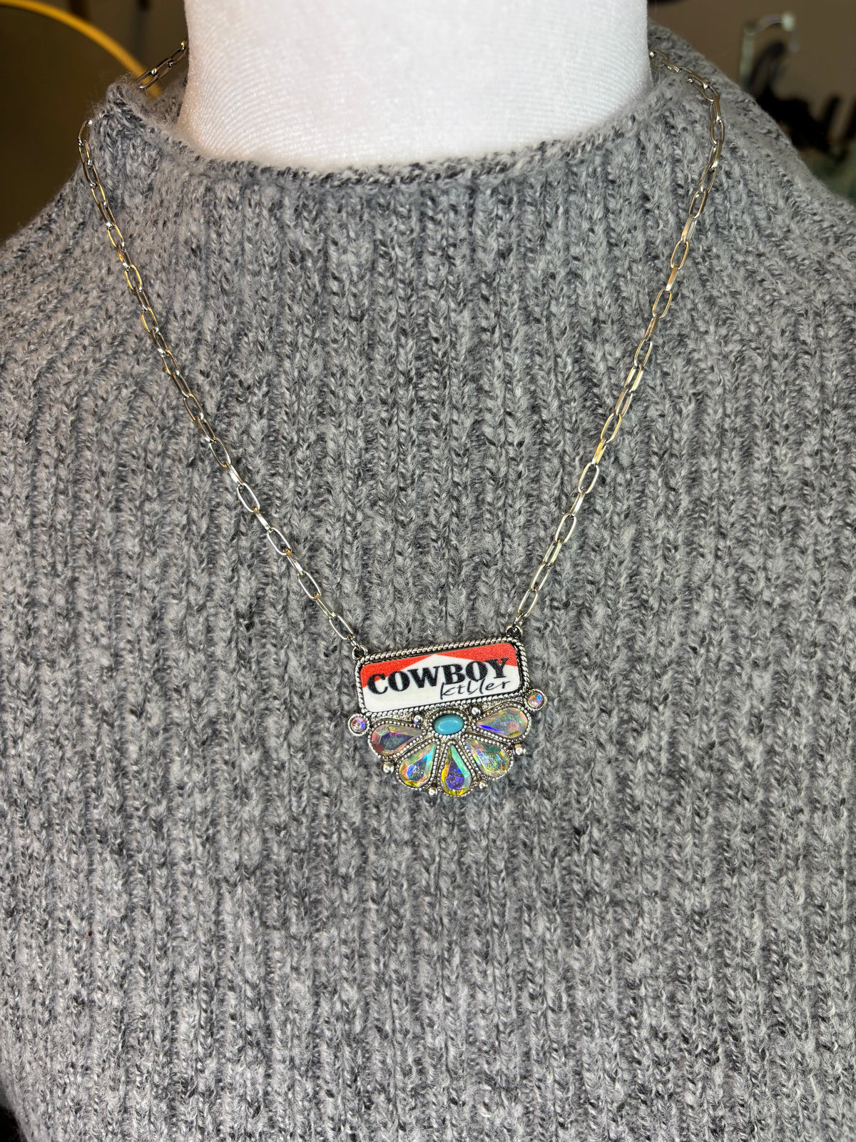 Cowboy Killer AB Crystal silver necklace