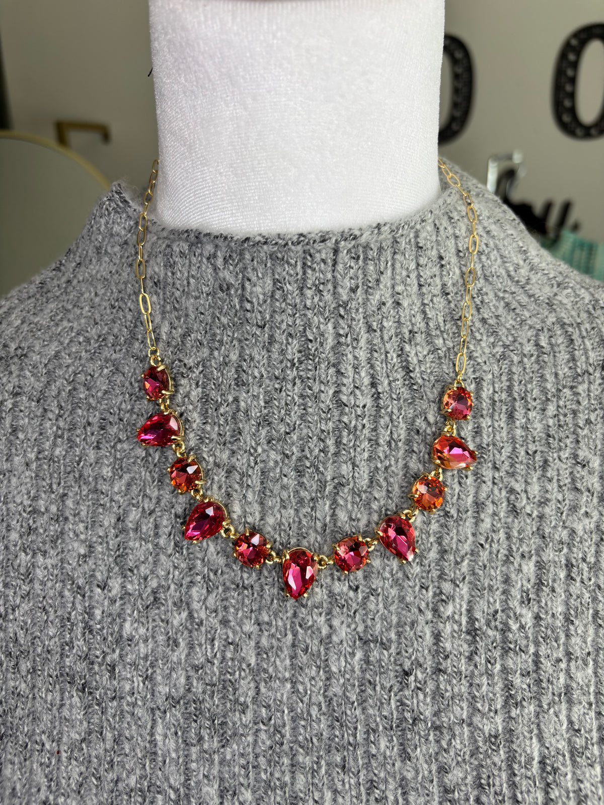 Deep pink gold Crystal necklace