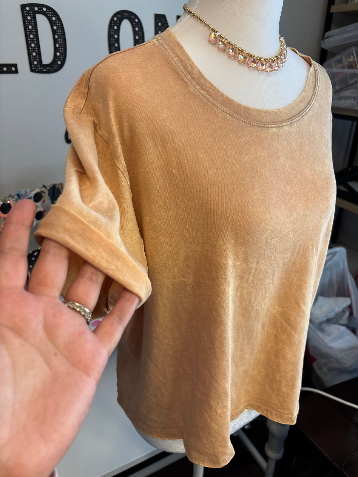 Acid Washed Camel cuffed Tee