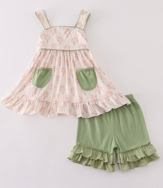 Green Garden Ruffle Short Set