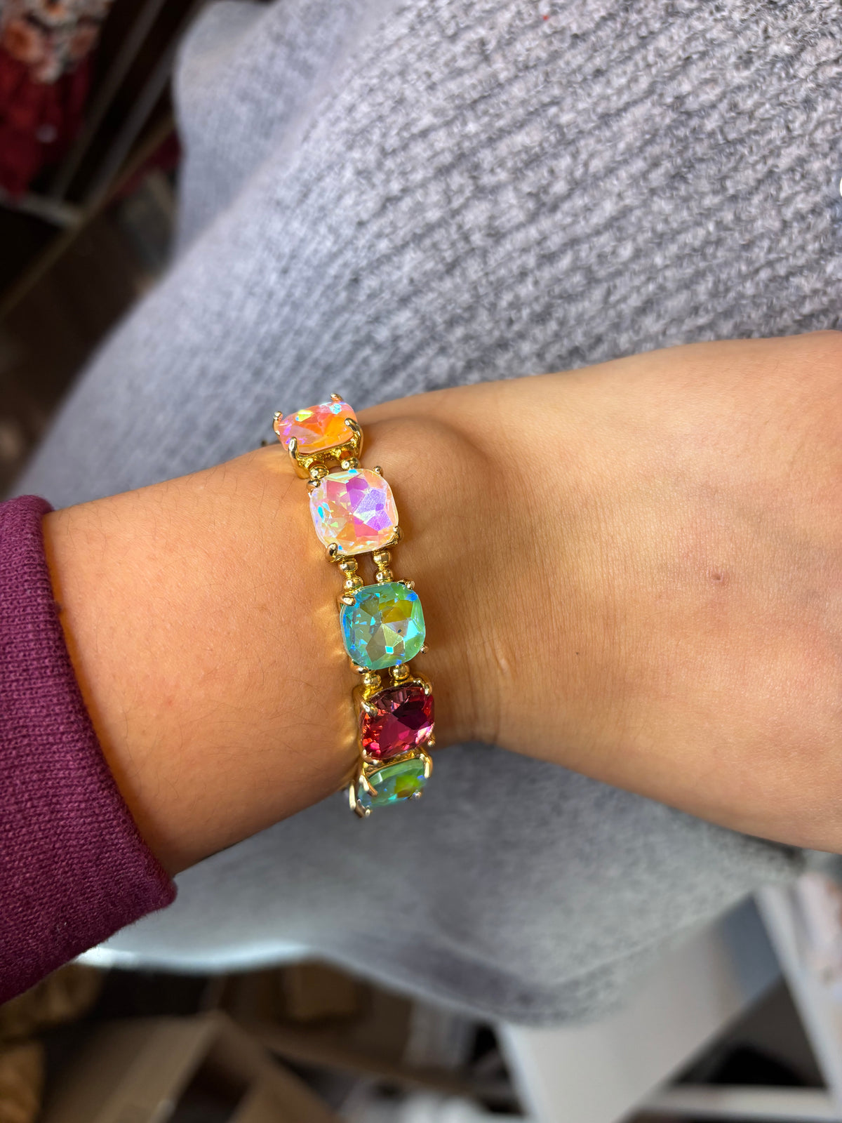 AB Multi Crystal Stretch Bracelet