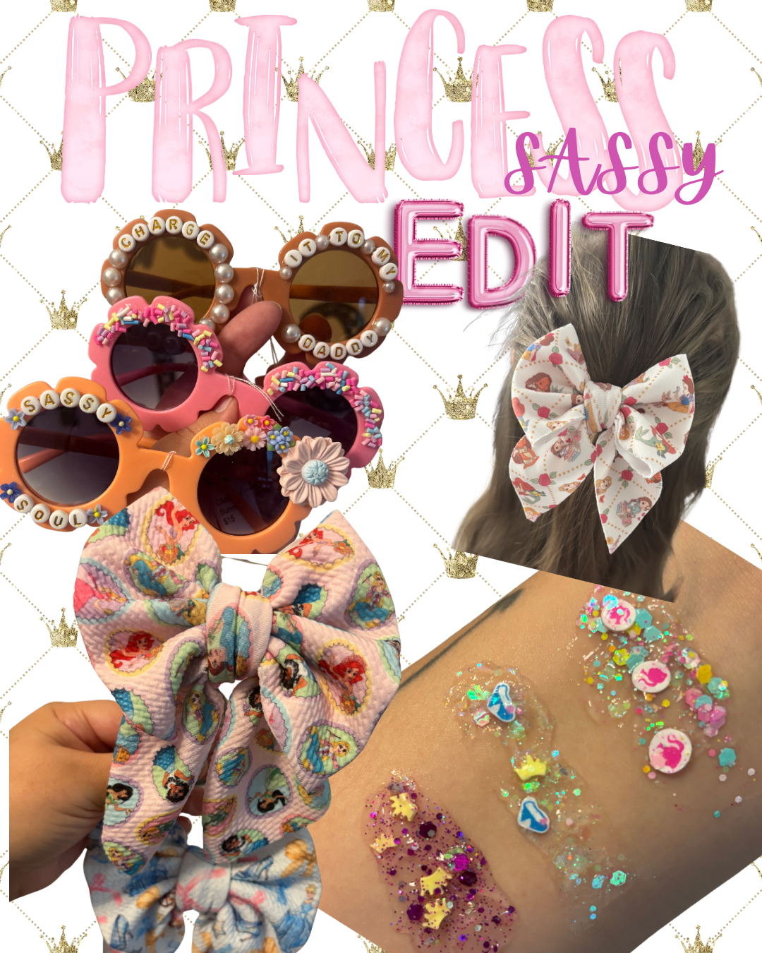 MYSTERY BAG BUNDLE DEAL- 1 small glitter, 1 pair of sunnies, 1 bow or claw clip. You pick the theme 🫶🏻 $32-35 value