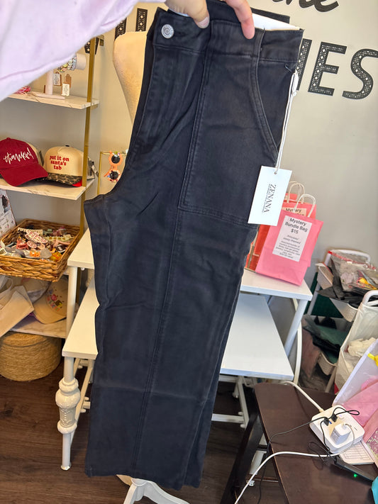 Zenana Denim Utility Black Straight Leg