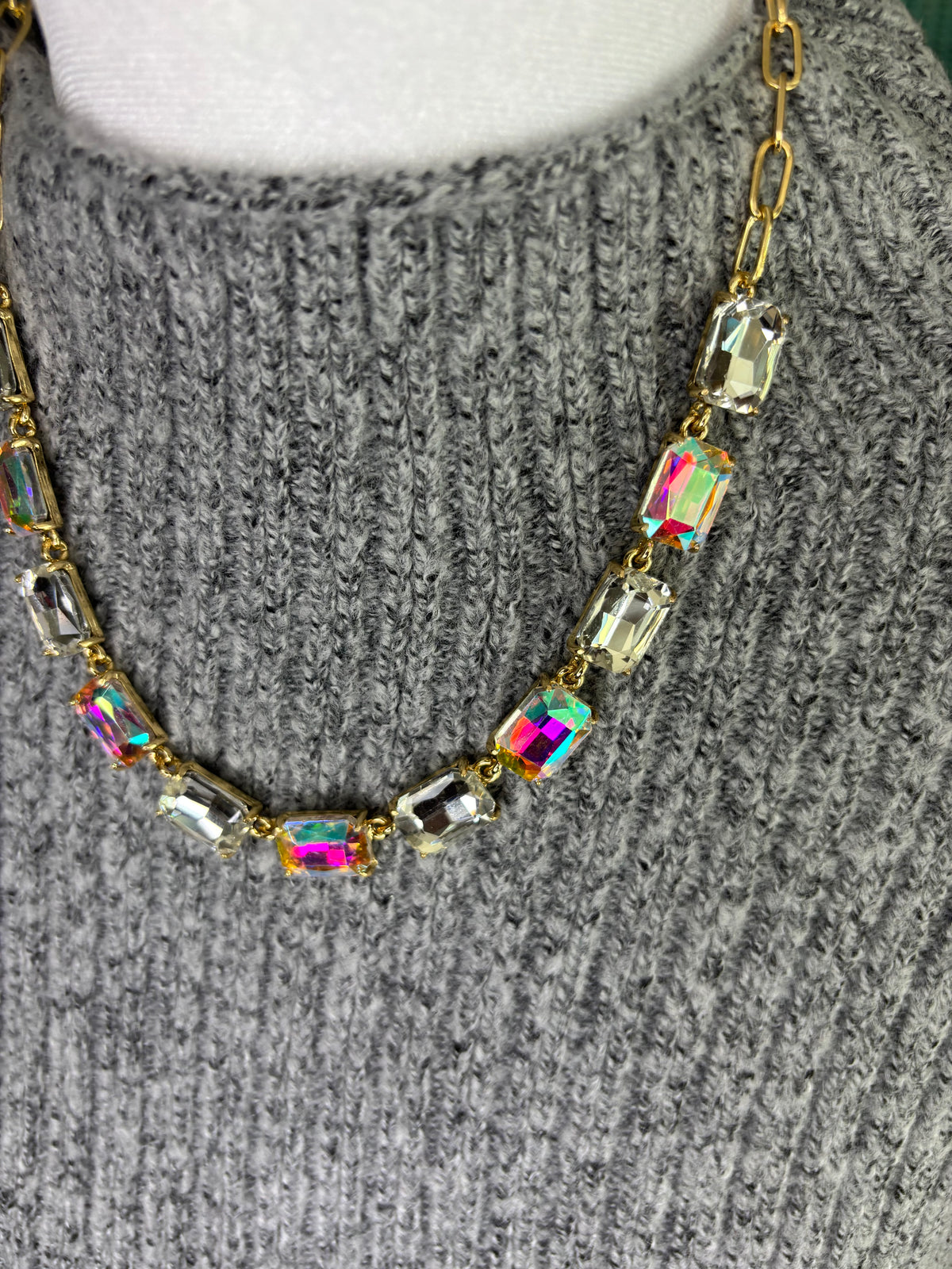 AB & white Crystal Gold Necklace