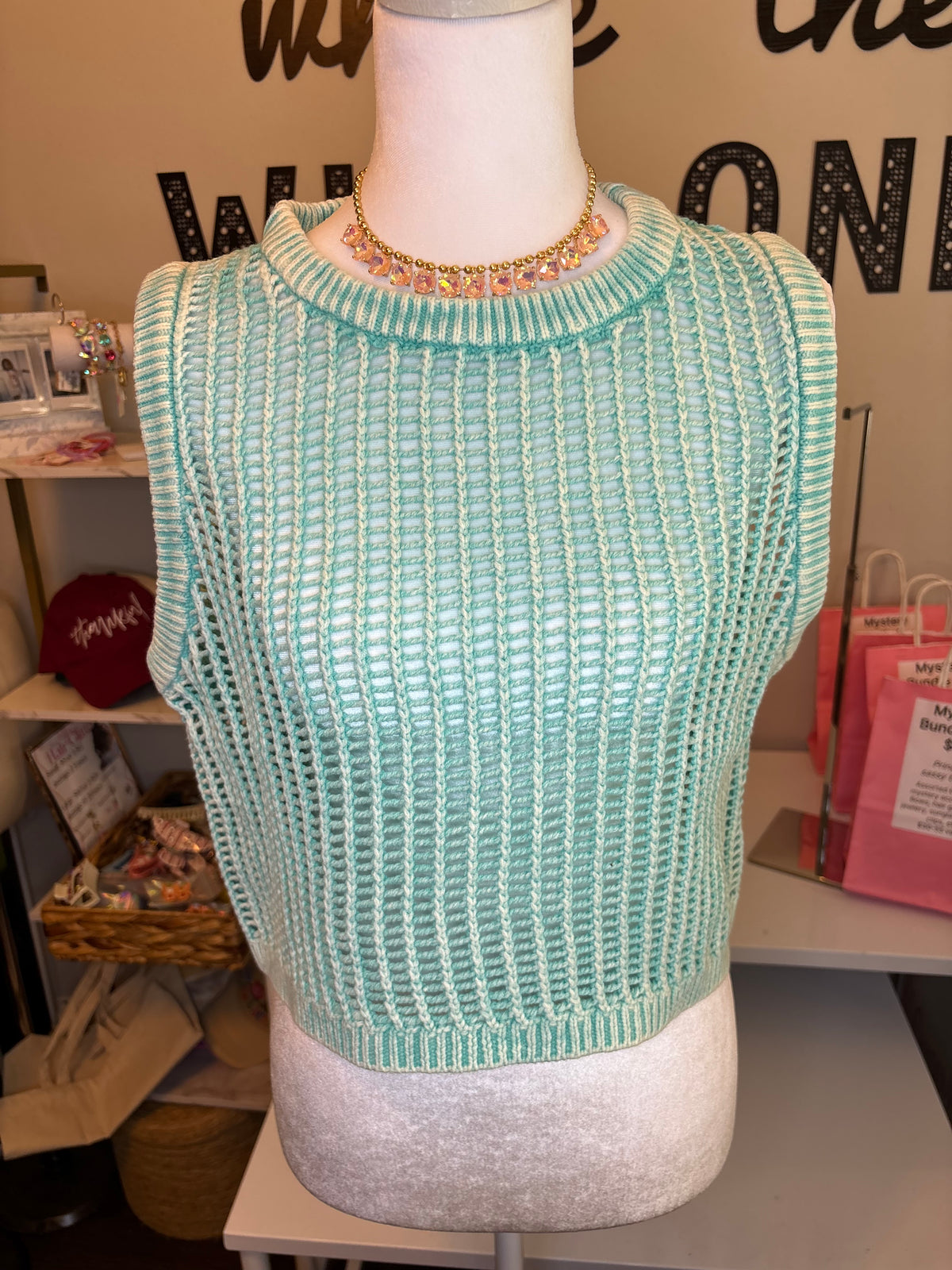 Turquoise acidwash Crotchet Sweater Vest