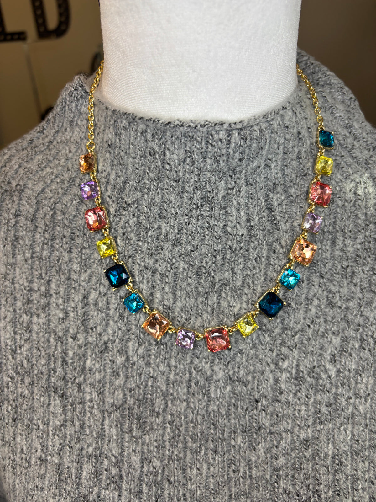 Square Multi Crystal Necklace