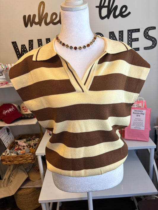 Cream & brown striped Sweater Blouse