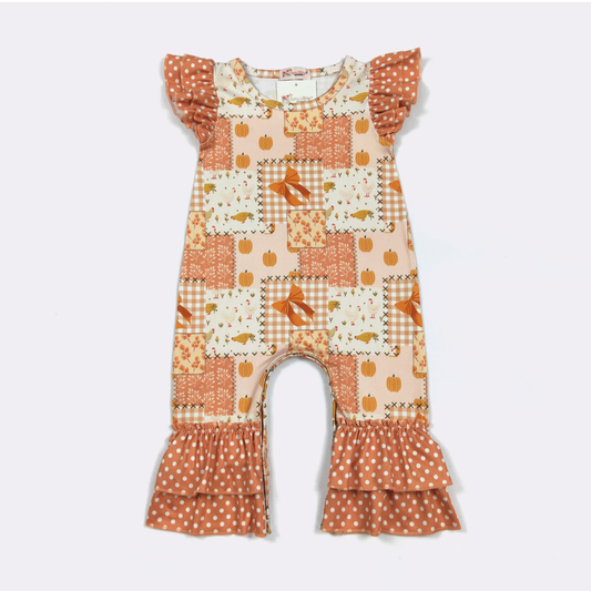 Pumpkin quilted ruffle romper