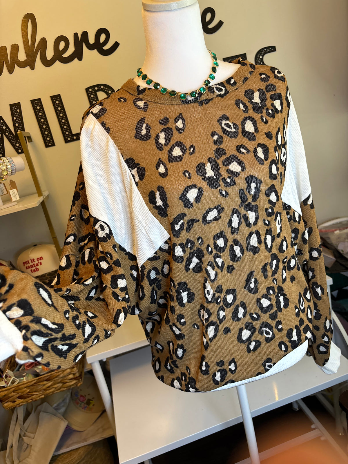 Bibi Leopard Waffle Knit Top