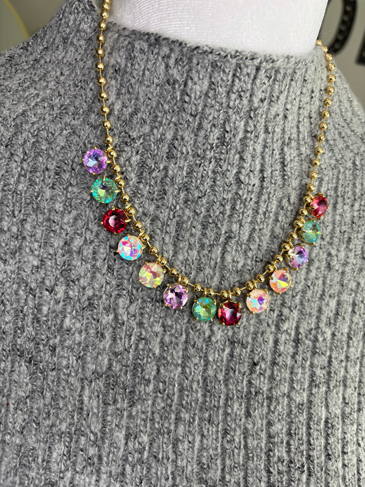AB Crystal Multi Gold Bead Necklace