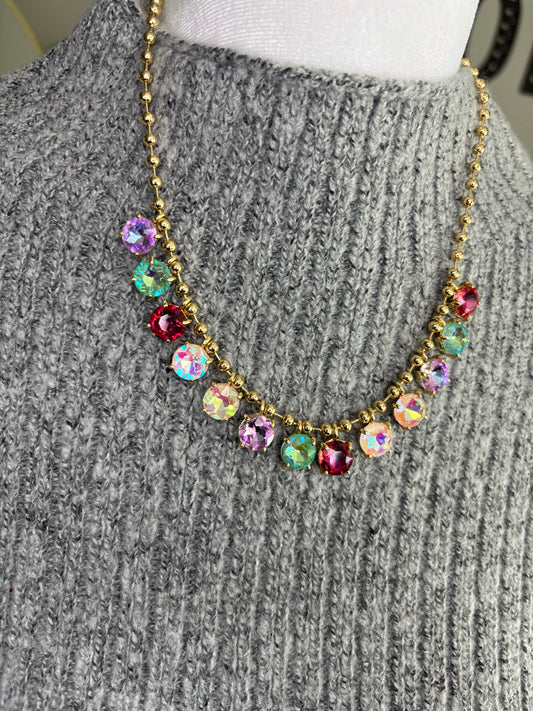 AB Crystal Multi Gold Bead Necklace
