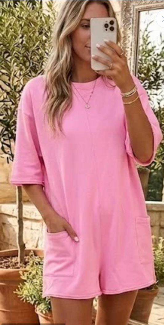 Women’s Pink Raw Hem Romper
