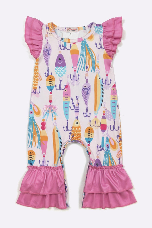 Pink Fishing Lure baby romper